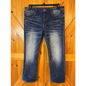 American Eagle Mens Distressed Dark Wash Original Bootcut Jeans Size 34x30 (8986